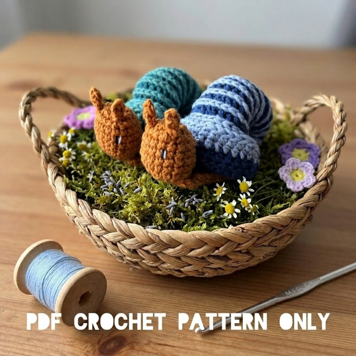 Little SNAIL goes back into his shell Crochet PATTERN
